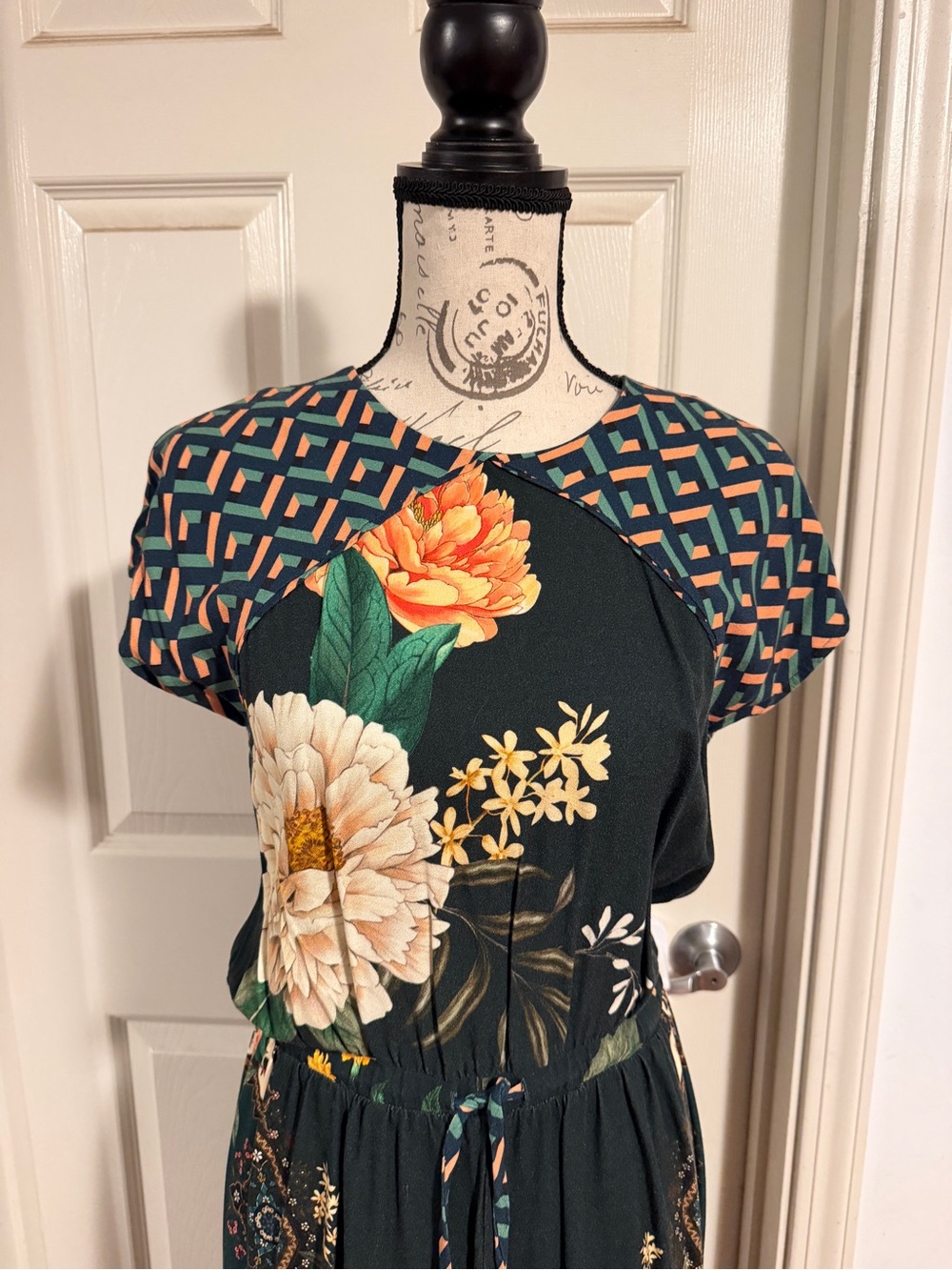 Anthropologie Dark Green Floral Midi Dress by Farm Rio - Picture 2 of 5